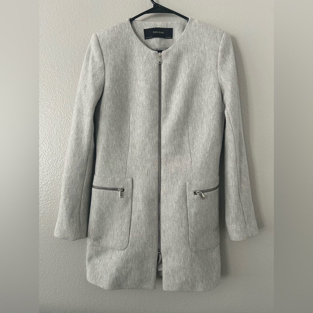 Zara Basic Light Gray Collarless Coat